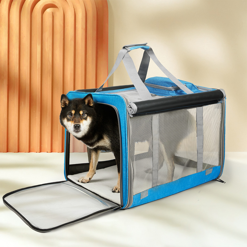 Pawz 3 in 1 Pet Soft Crate Dog Cat Carrier L Size Blue - Image 8