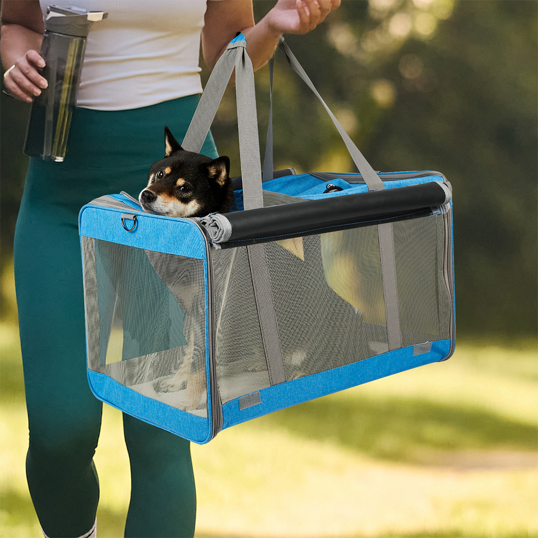 Pawz 3 in 1 Pet Soft Crate Dog Cat Carrier L Size Blue - Image 7
