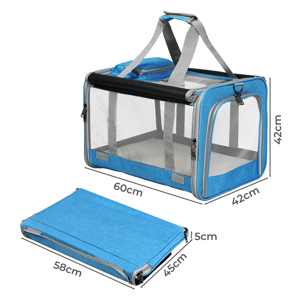 Pawz 3 in 1 Pet Soft Crate Dog Cat Carrier L Size Blue - Image 3